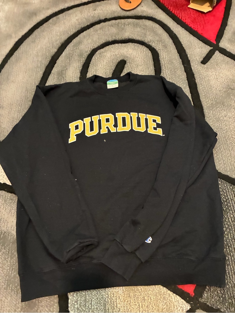 Champion Men's Black Crewneck Sweatshirt with Gold 'PURDUE' Logo